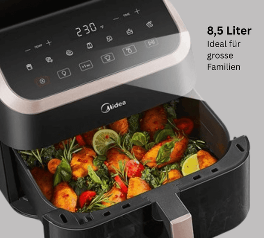 XXL Heißluftfritteuse 8,5 Liter - das zauberhafte 8-in-1 Multitalent in Deiner Küche