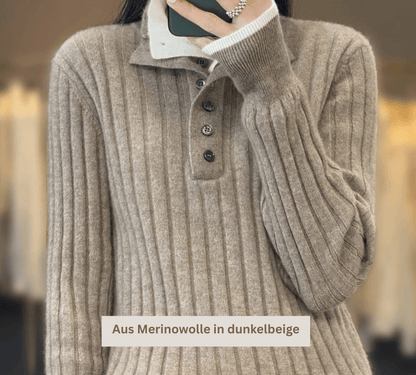 Dein Must-have für den Winter – Damenpullover aus 100 % Merinowolle mit Poloausschnitt