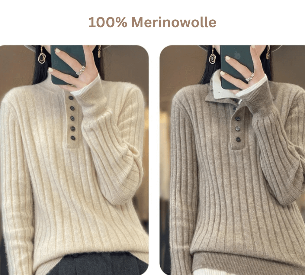 Dein Must-have für den Winter – Damenpullover aus 100 % Merinowolle mit Poloausschnitt