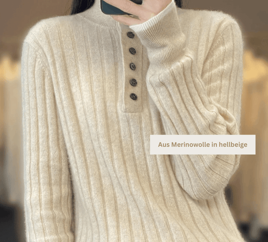 Dein Must-have für den Winter – Damenpullover aus 100 % Merinowolle mit Poloausschnitt