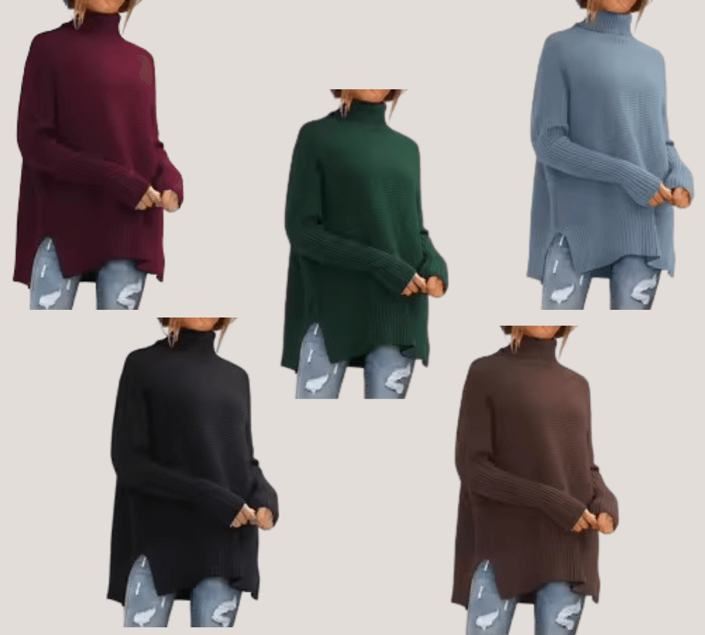 Dein Allrounder - Lässiger Rollkragenpullover mit seitlichen Schlitzen und Fledermausärmel