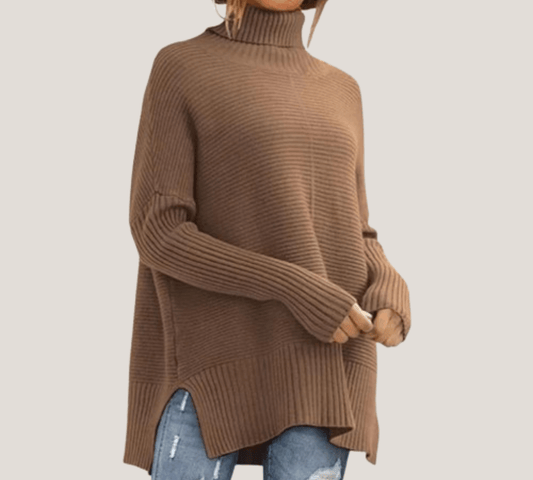 Dein Allrounder - Lässiger Rollkragenpullover mit seitlichen Schlitzen und Fledermausärmel