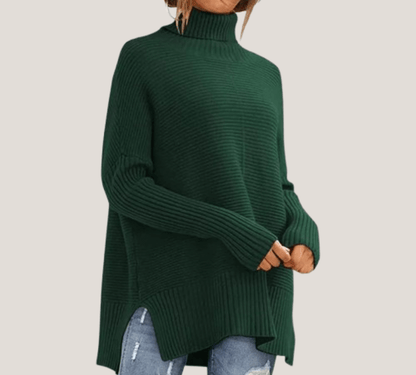 Dein Allrounder - Lässiger Rollkragenpullover mit seitlichen Schlitzen und Fledermausärmel