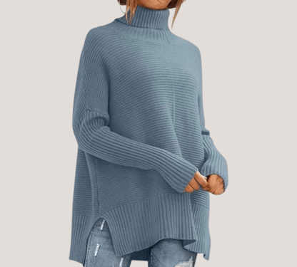 Dein Allrounder - Lässiger Rollkragenpullover mit seitlichen Schlitzen und Fledermausärmel