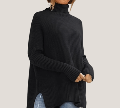 Dein Allrounder - Lässiger Rollkragenpullover mit seitlichen Schlitzen und Fledermausärmel